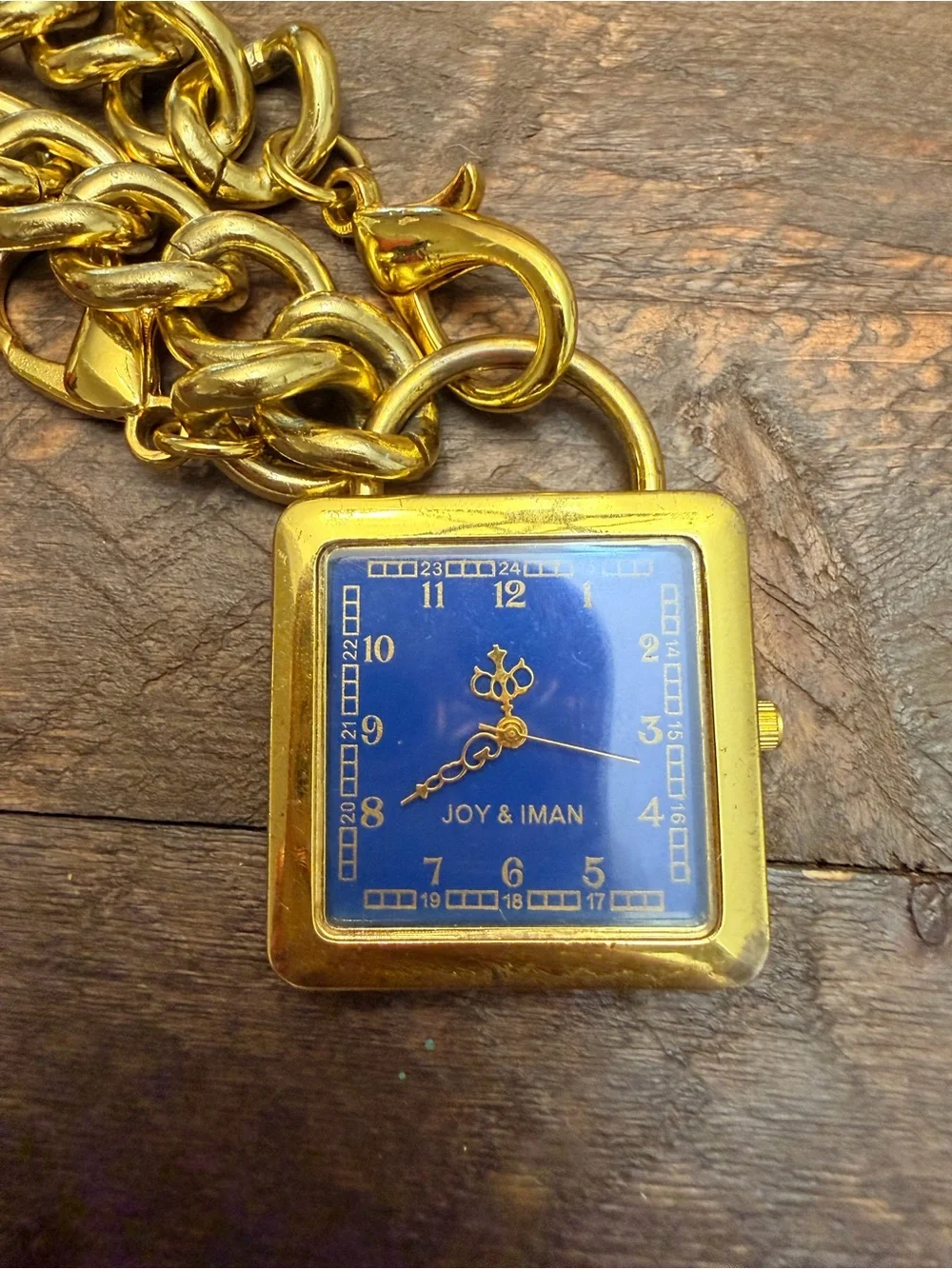 Vintage Goldtone Purse Vest Sweater Watch Blue Dial Quartz Joy & Iman untested